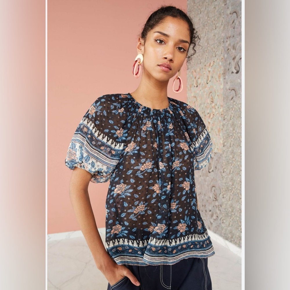 Ulla Johnson Black Floral Blouse